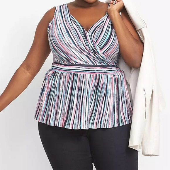 Lane Bryant Fun Colorful surplice swing stripe sleeveless top 14 - Picture 1 of 9